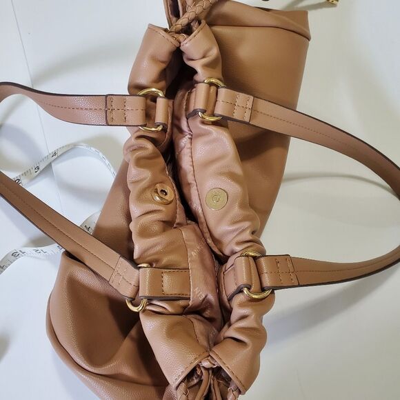 Anne Klein cinch strap shoulder bag beige tan excellent used once - Picture 3 of 12